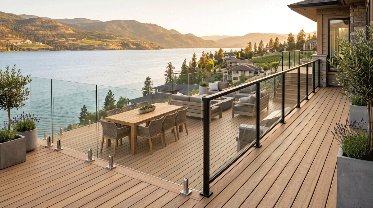 A premium glass railing system installed